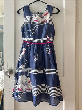 Cotton and silk fit-and-flare midi dress with graphic floral print, XS